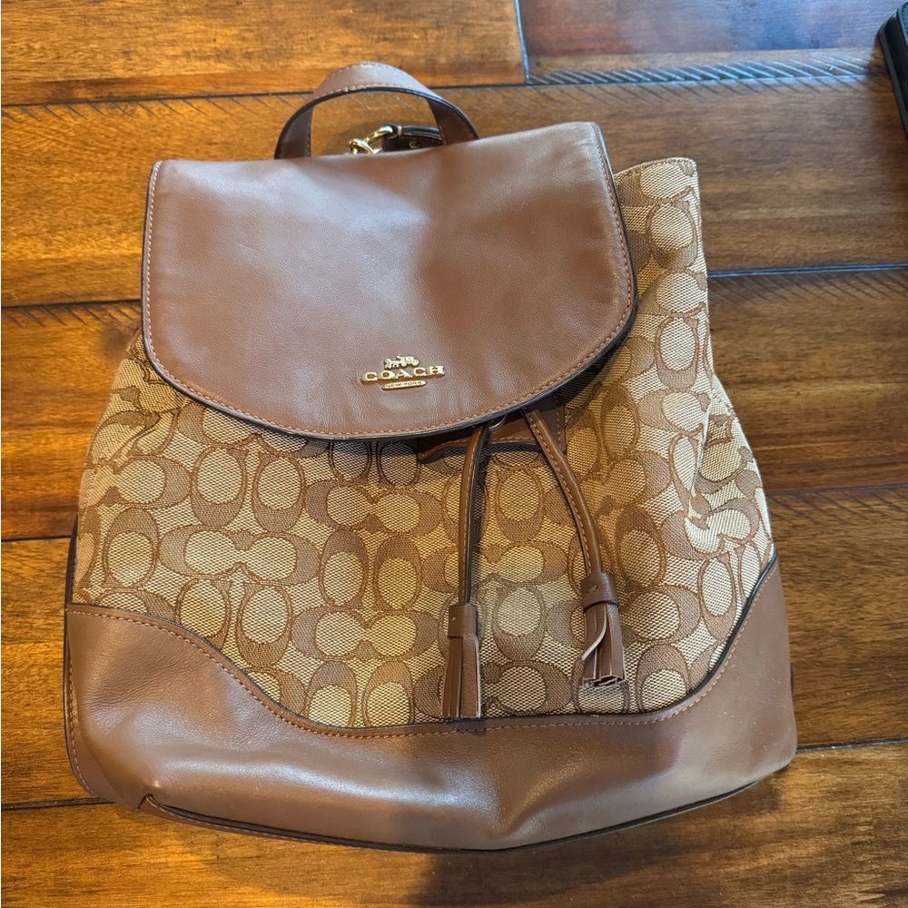 Coach Tan and Brown Signature Backpack